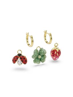 SWAROVSKI - Idyllia Ladybug, Clover, Strawberry, Multicolored, Gold-Tone Plated Drop Earrings