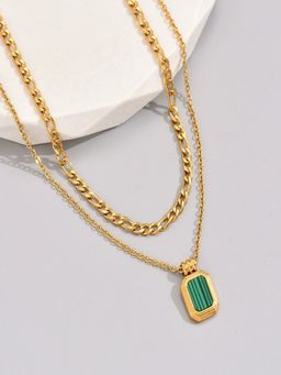 AQUASTREET - 18K Gold Plated Waterproof Anti-Tarnish Green Layered Necklace