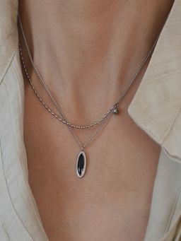 AQUASTREET - Waterproof Anti-Tarnish Silver Plated Black Layered Necklace