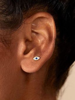 AQUASTREET - 14K Gold Plated Anti-Tarnish Zircon Evil Eye Flat Back Stud Earrings