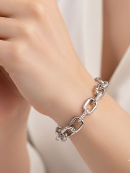 925 SILLER - Radiant White Gold Finished Sparkling Link Bracelet