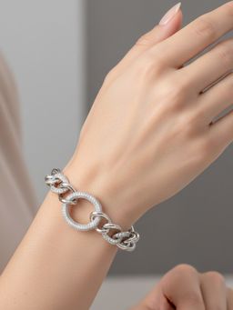 925 SILLER - Crystal-Encrusted Ring And Mixed Link Bracelet