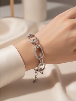 925 SILLER - Brilliant-Cut Accent Silver Paperclip Bracelet
