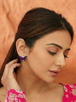 Accessher - Rose Gold Pink Butterfly Stud Earrings