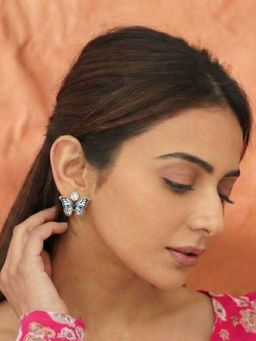 Accessher - Rose Gold White Butterfly Stud Earrings