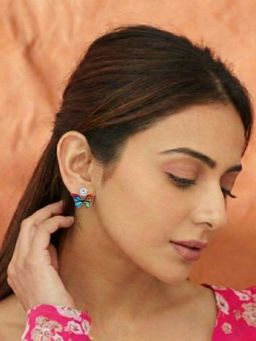 Accessher - Rose Gold Multicolor Butterfly Stud Earrings