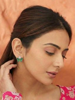 Accessher - Rose Gold Green Butterfly Stud Earrings