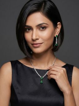 Niscka - Elegant Silver Rhodium Multi-Color Jewellery Set