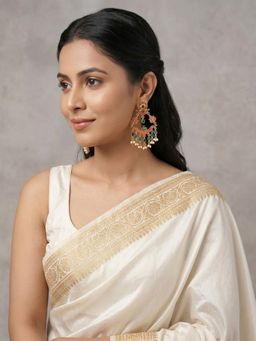 Niscka - 18K Gold Plated Green Red And Pearl Beaded Earrings