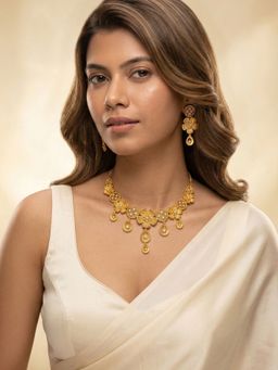 Niscka - 24K Gold Plated Floral Cz Jewellery Set