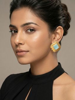 Niscka - Elegant Sky Blue Gold-Plated Stud Earrings