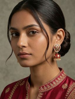 Niscka - Maroon Red Meenakari Kundan Beaded Jhumka