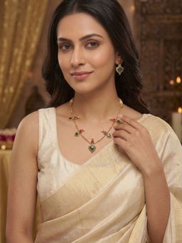 Niscka - 24K Gold Plated Meenakari Work Leaf Style Jewellery Set