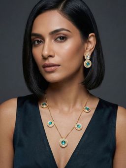 Niscka - Teal Kundan Studs With Meenakari Work Jewellery Set