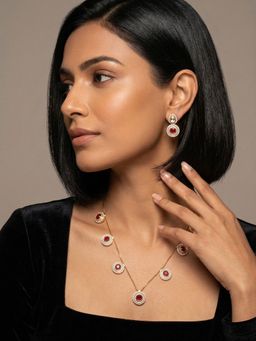 Niscka - Ruby Red Kundan Studs With Meenakari Work Jewellery Set