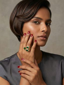 Niscka - Fancy Cz And Green Emerald Solitaire Cocktail Ring (6)