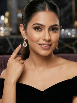 Niscka - Designer Teardrop Cz Gold-Plated Drop Dangler Earrings