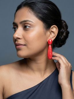 Niscka - Elegant Bright Red Long Drop Dangle Earrings