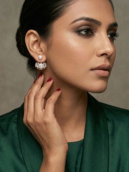 Niscka - American Diamond And Pearl Stylish Stud Earrings