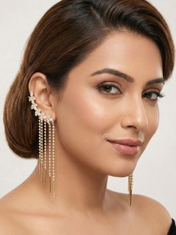 Niscka - Gold Plated White Zircon Dangler Cuff Style Earrings