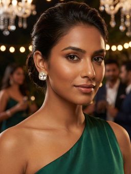 Niscka - Classic Gold Plated White Cz Stone Stud Earrings