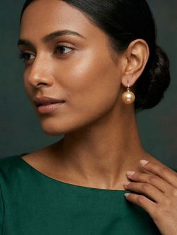 Niscka - Gold Plated Bright Cream Pearl Drop Earrings