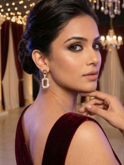 Niscka - Gold Plated Cz Stone Drop Earrings