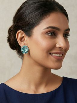 Niscka - Blue Rose Style Floral Stud Earrings