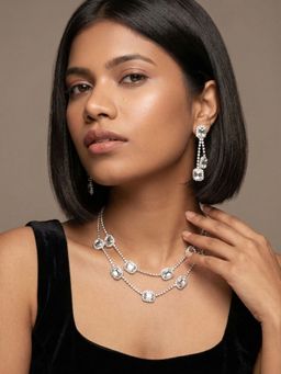 Niscka - Sparkling White Zircon Double Layer Jewellery Set