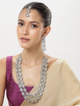 Peora - Silver Plated Crystal Studded Jewellery Set