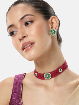 Peora - Gold Plated Crystals and Beads Studded Jewellery Set