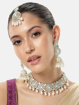 Peora - Gold Plated Mint Cz Crystals And Beads Studded Jewellery Set
