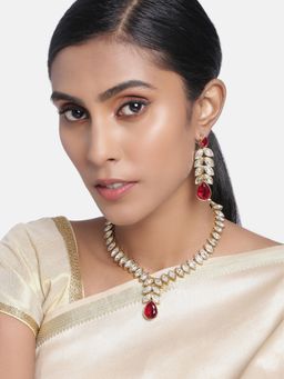 Peora - Gold Plated Traditional Maroon Crystal Studded Jewellery Set
