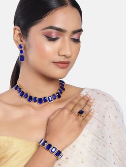 Peora - Gold Plated Square Crystal Jewellery Set