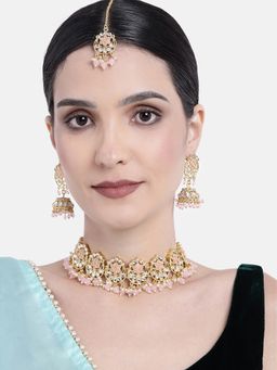 Peora - Gold Plated Pink Kundan Jewellery Set