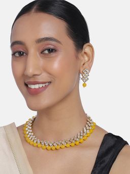 Peora - Gold Plated Kundan Yellow Pearl Bridal Jewellery Set