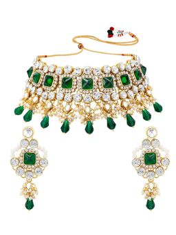 Peora - Gold Plated Green Kundan Jewellery Set