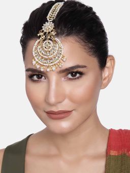 Peora - Gold Plated Wedding Kundan White Pearl Maang Tikka For Women