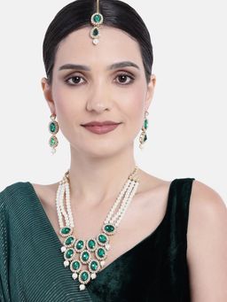 Peora - Gold Plated Green Pearl Jewellery Set