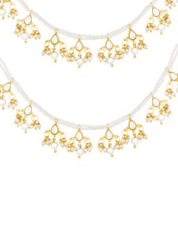 Peora - Gold Plated White Beads Studded Earrings Chain for Women