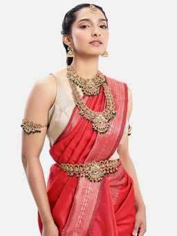 Peora - Gold Plated Faux Ruby Faux Emerald And Beads Studded Jewellery Set