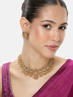 Peora - Gold Plated Lakshmi Motif Temple Jewellery Set