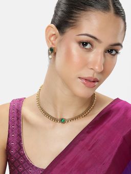 Peora - Gold Plated Faux Emerald And Pearl Studded Jewellery Set