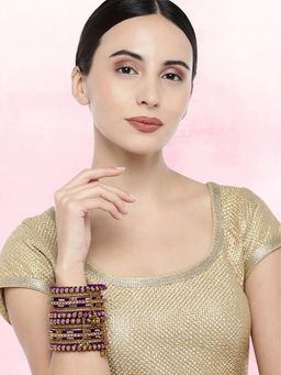 Peora - Gold Plated Kundan Studded Purple Bangles (Pack Of 10)