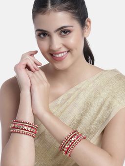 Peora - Women Velvet Silk Thread Rani Pink Bangles (Pack Of 10)