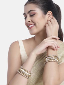 Peora - Women Velvet Matching Fancy Silk Thread White Bangles (Pack Of 10)