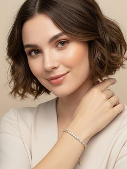 Peora - Gold Plated Cubic Zirconia Studded Adjustable Tennis Bracelet Jewellery for Women