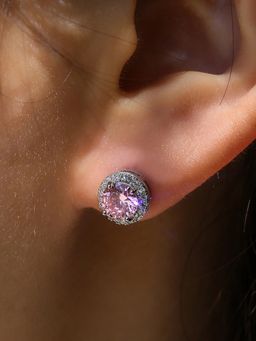 Peora - Silver Plated American Diamond Studded Stud Earrings