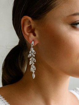 Peora - Silver Plated Cubic Zirconia Studded Floral Drop Earrings