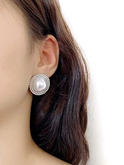 Peora - Silver Plated Cz And Pearl Studded Round Stud Earrings